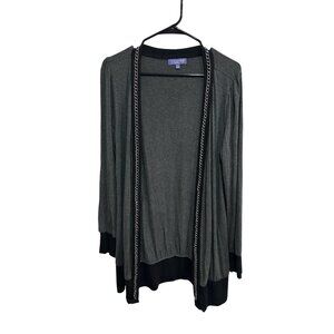 Vivienne Tam Gray Ribbed Cuffs Chain Trim Open Front Cardigan Sz Large Layering